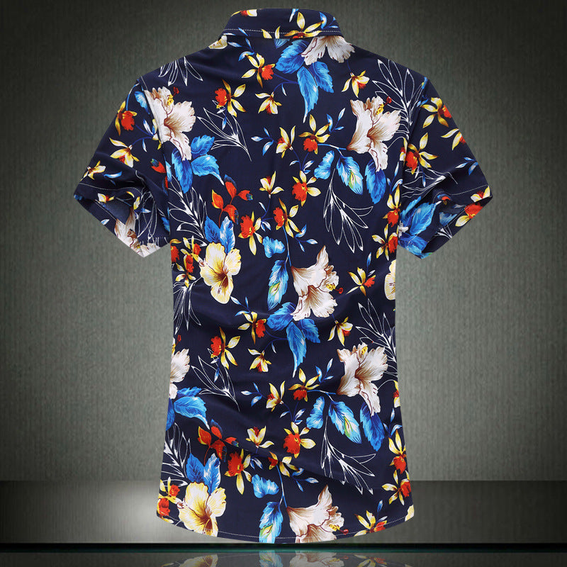 Men's shirt short sleeve large size milk silk flower shirt