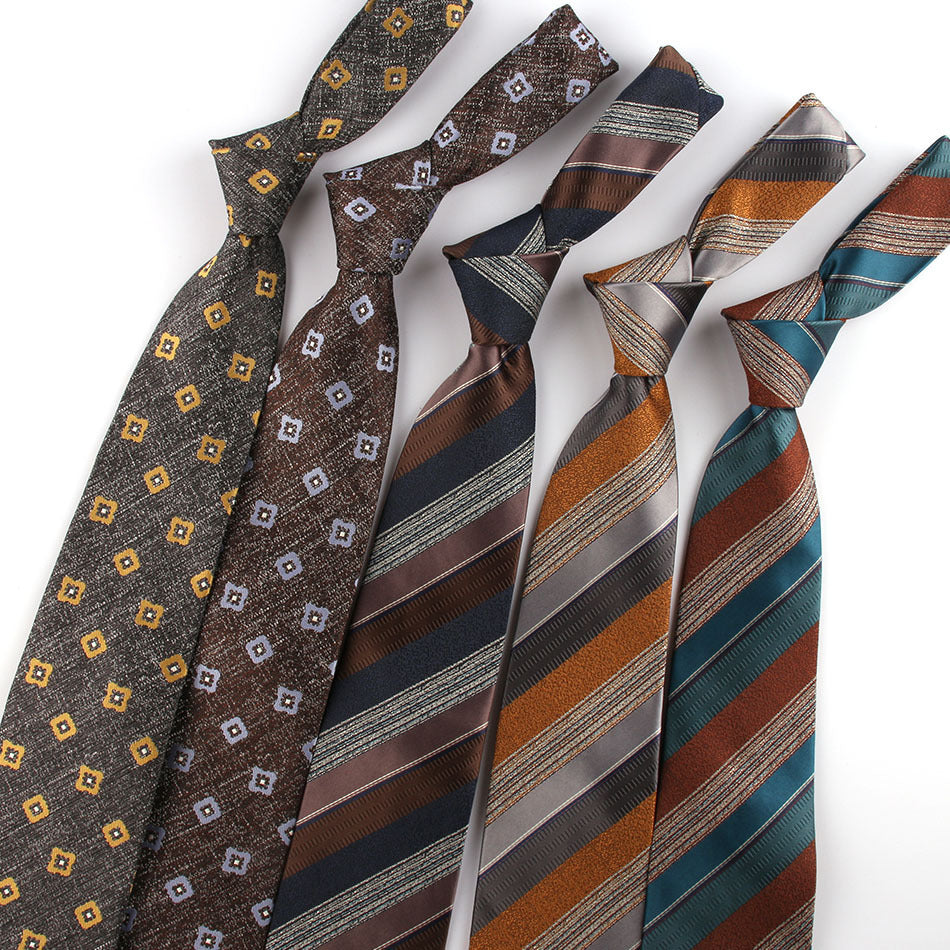 Business Clothing Tie Factory Wholesale Men's Trendy Striped Jacquard Polyester Silk Tie Work Workplace Amazon