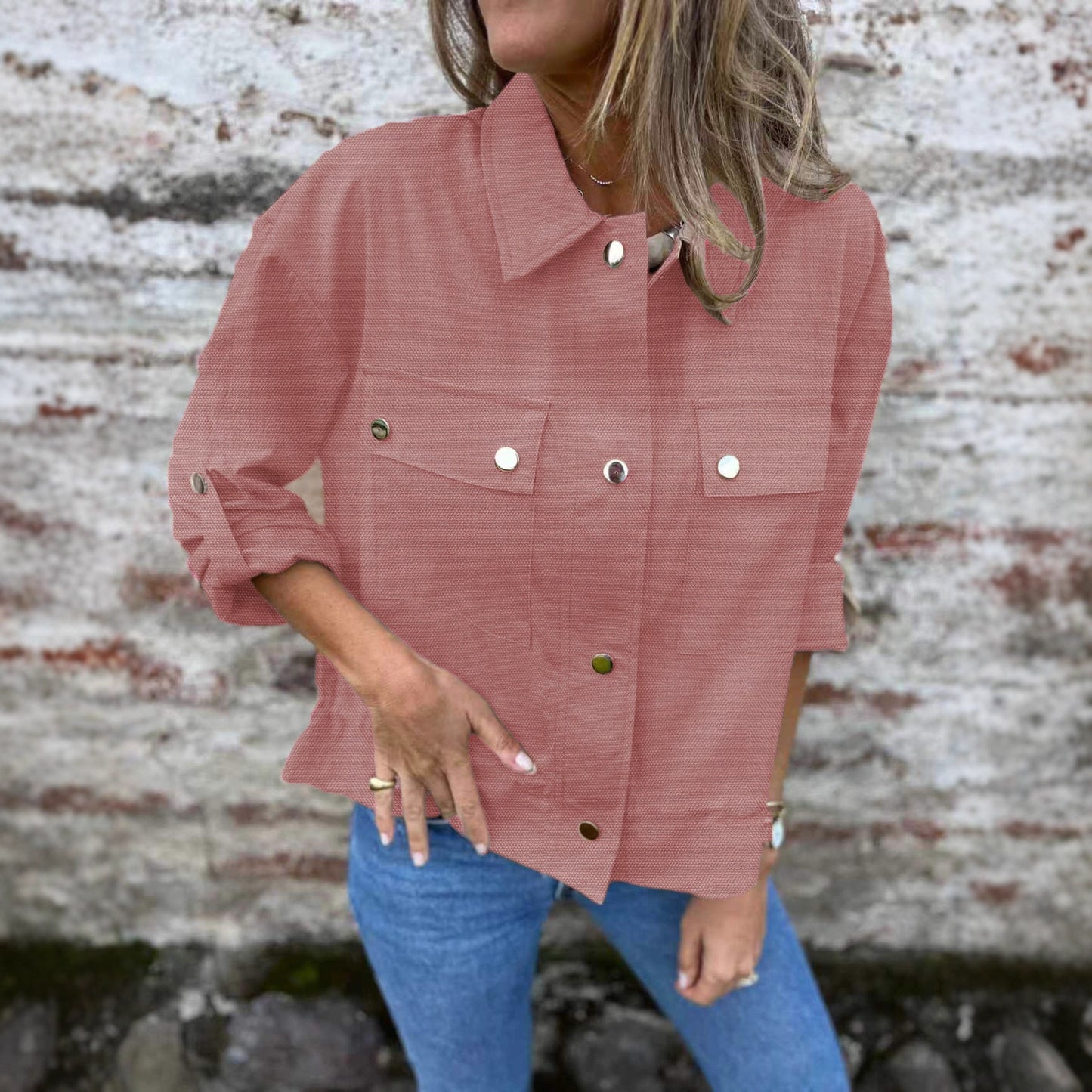 ChicAura Rolled-Sleeve Knit Jacket