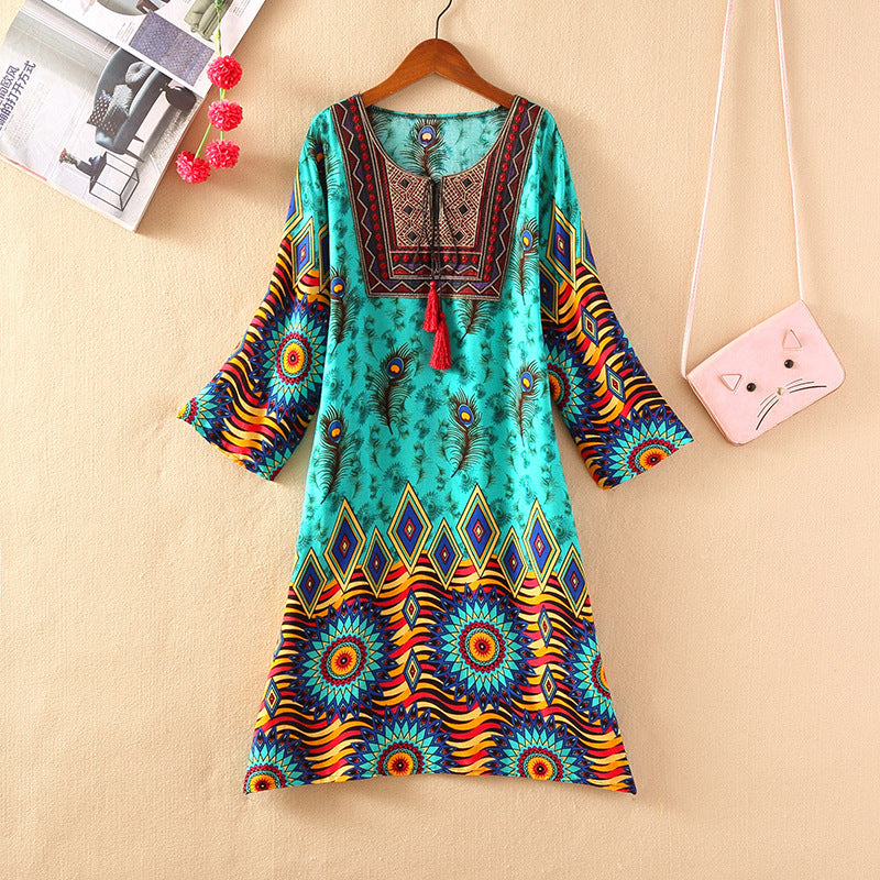 Cotton Silk Floral Dress Vintage Women's Clothing