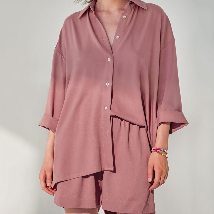 Women's Loose Fashion High Elastic Silk Ninth Sleeve Pajama Set