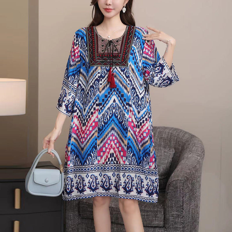 Cotton Silk Floral Dress Vintage Women's Clothing