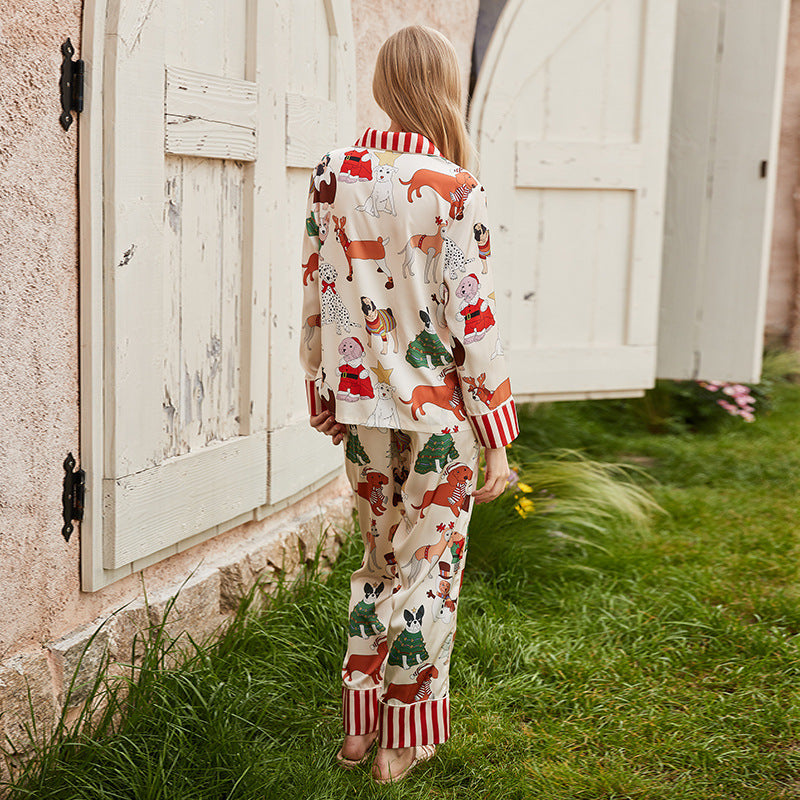 Pajamas Female Spring And Summer Long-sleeved Lapel Silk Cartoon