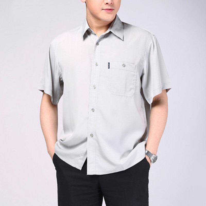 Silk Shirt Short Sleeve Middle Aged Men's Silk Shirt