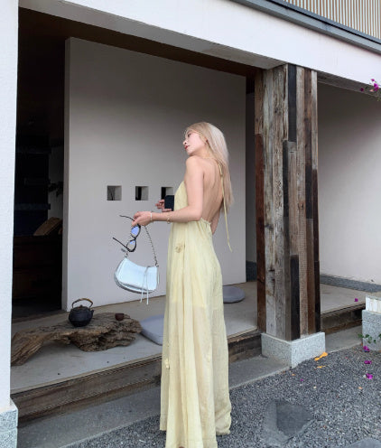 Summer New Pure Color Cool Beauty Three-dimensional Flower Decorative Sling Dress Yunnan Tourism Vacation Skirt