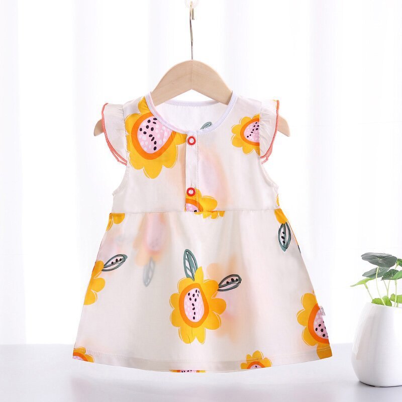 Girls Fashion Print Thin Cotton Silk Dress