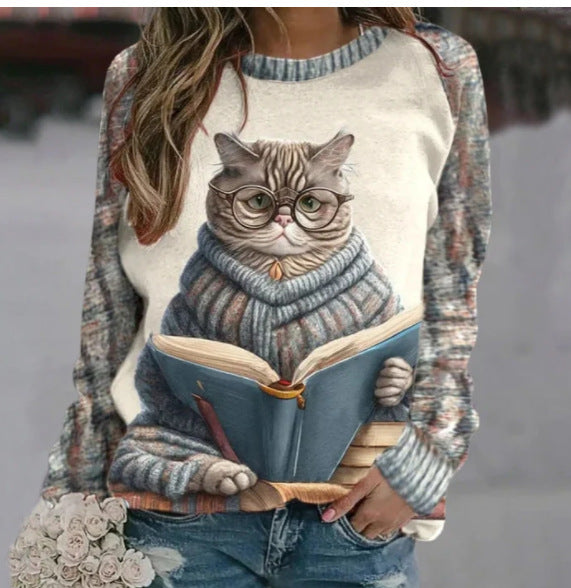 Chic Digital Print Loose Sweater
