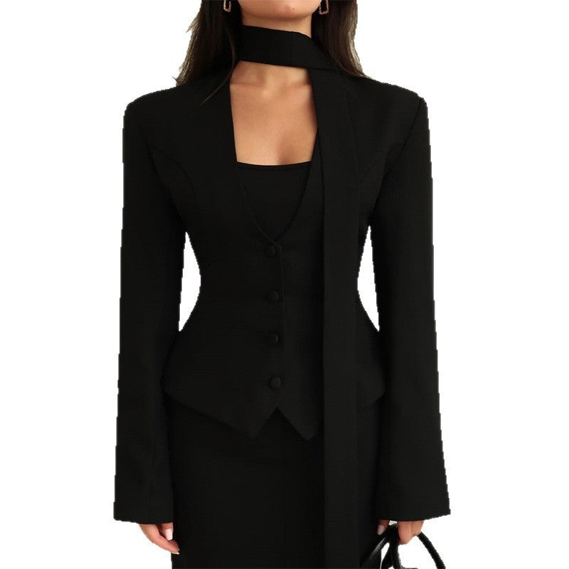 VelvaScarf Draped Suit Coat