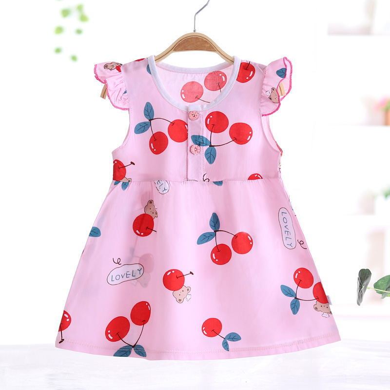 Girls Fashion Print Thin Cotton Silk Dress