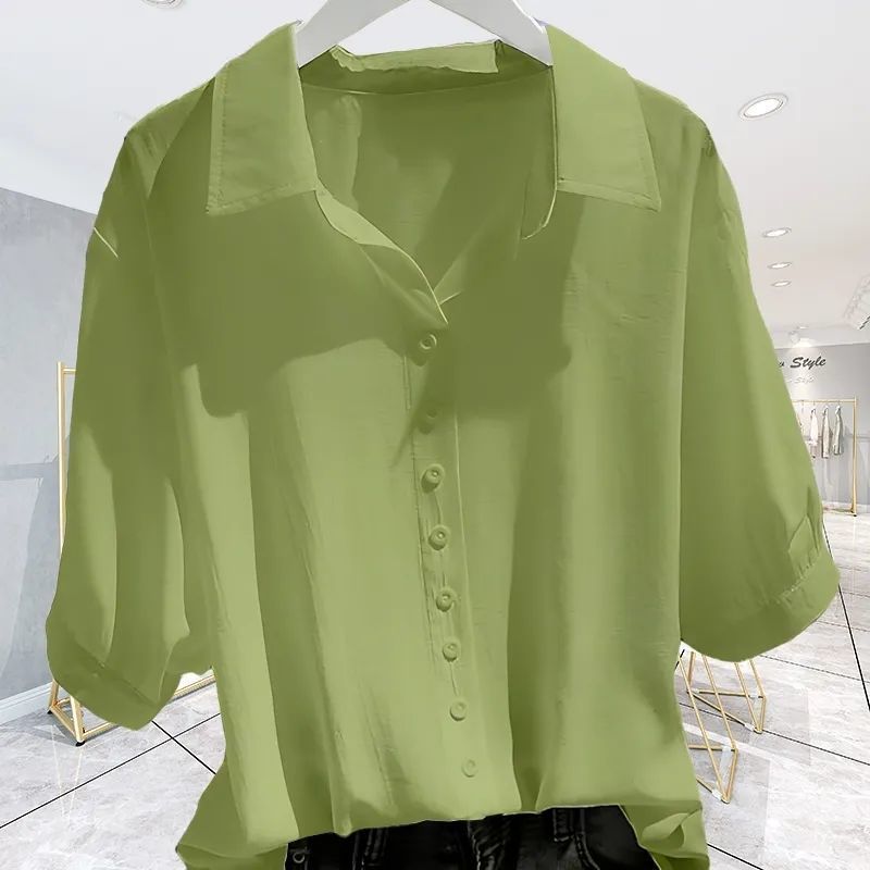 Short Sleeve Ice Silk Shirt Design Sense Loose Slimming