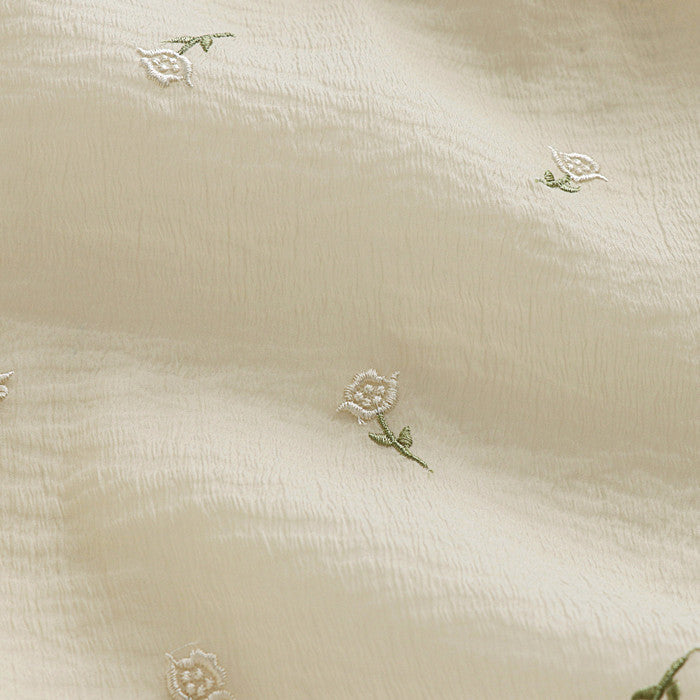 New Silk Crinkled Rose Embroidered Beige Fabric