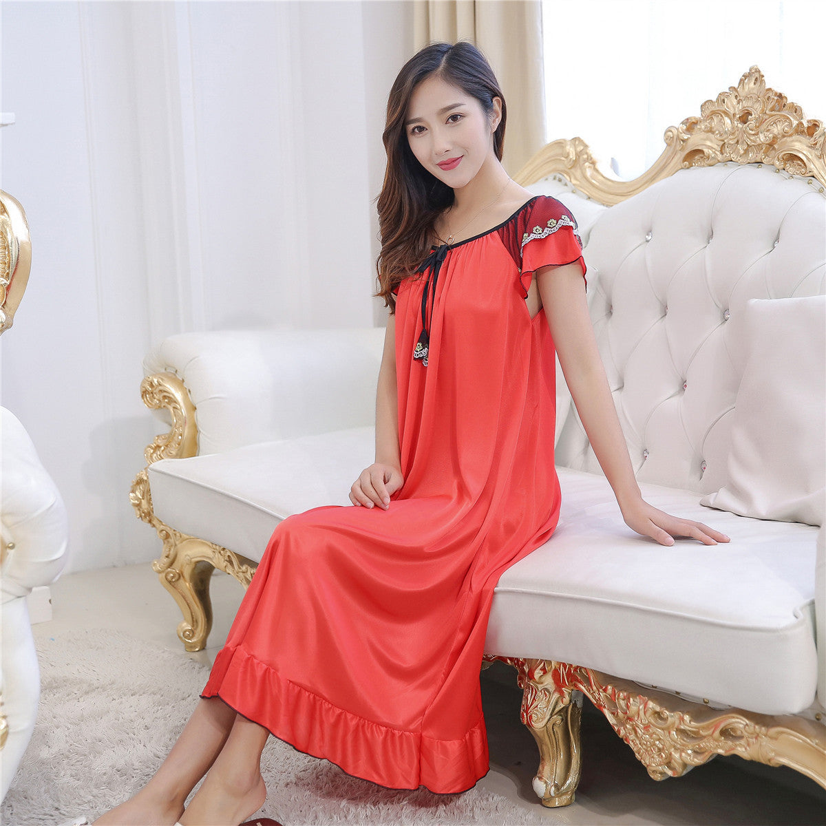 Summer Suspenders Ice Silk Dress Pajamas Artificial Silk Homewear