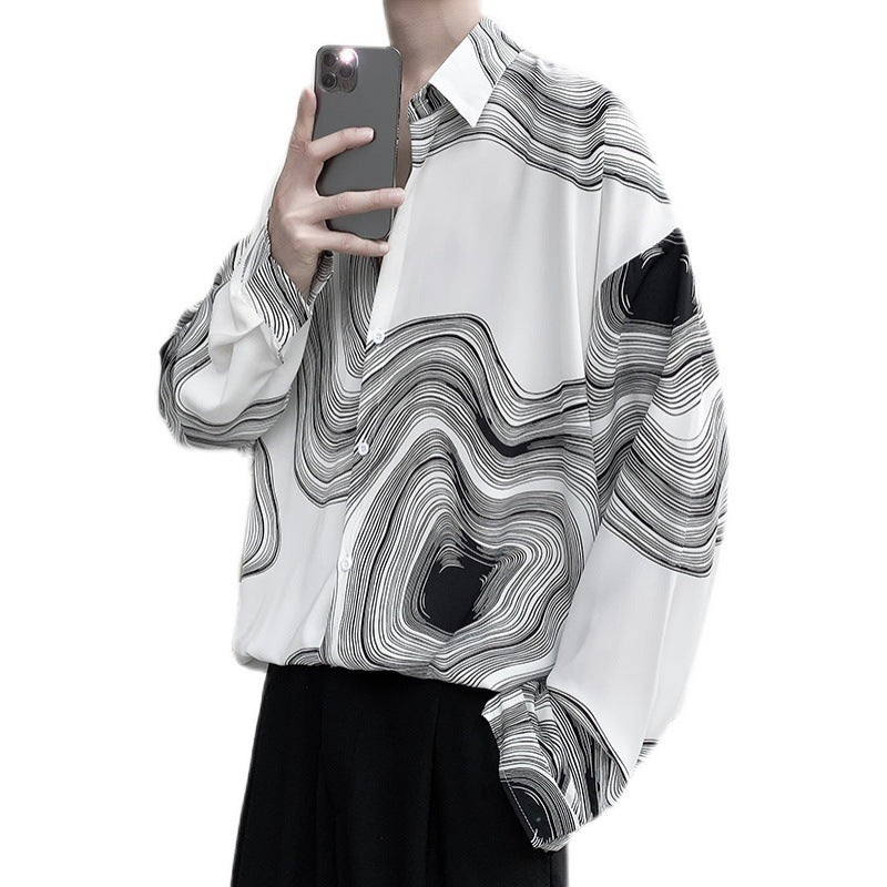 Men's Shirts Youth Tide Brand Fashion Loose Large Size Ice Silk