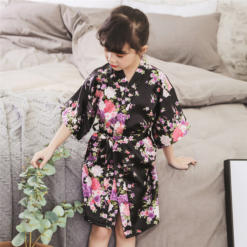 Cardigan silk bathrobe
