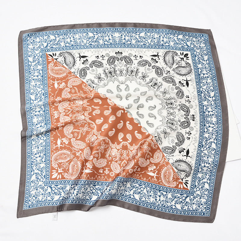 Retro Square Block Cashew Small Silk Scarf