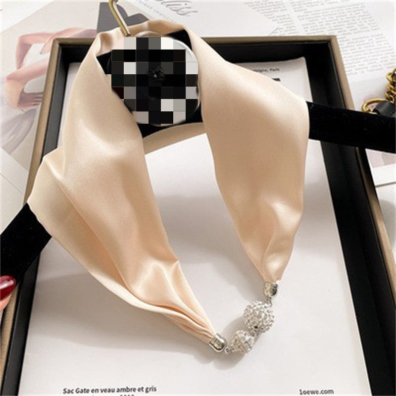 Solid Color Magnetic Button Silk Scarf Necklace Pendant Decoration