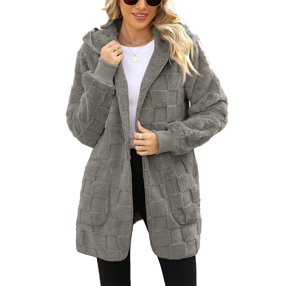PlaidWhisper Hooded Plush Cardigan