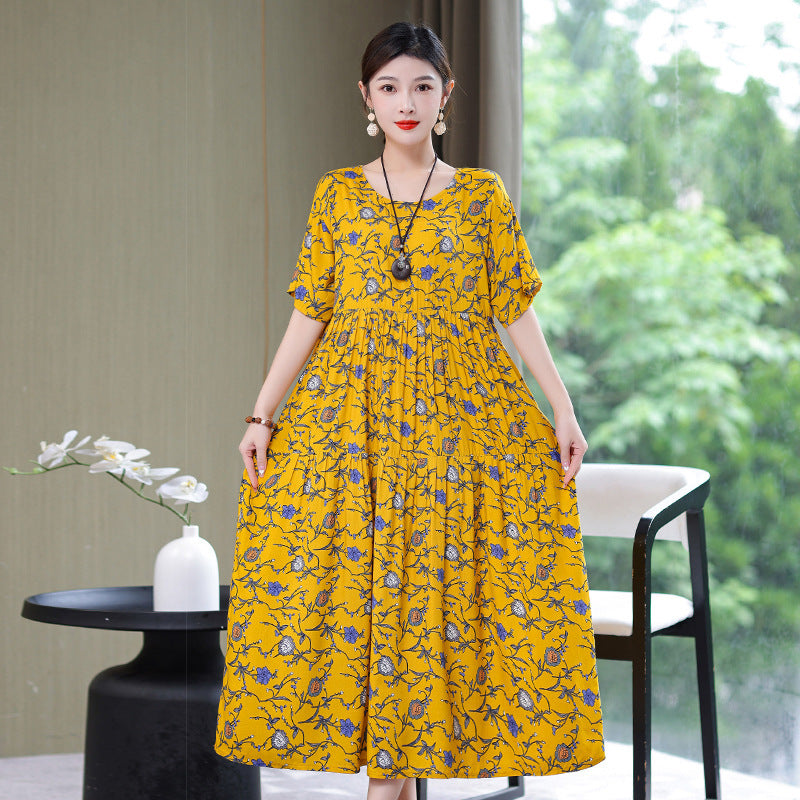 High End Floral Cotton Silk Dress For Women