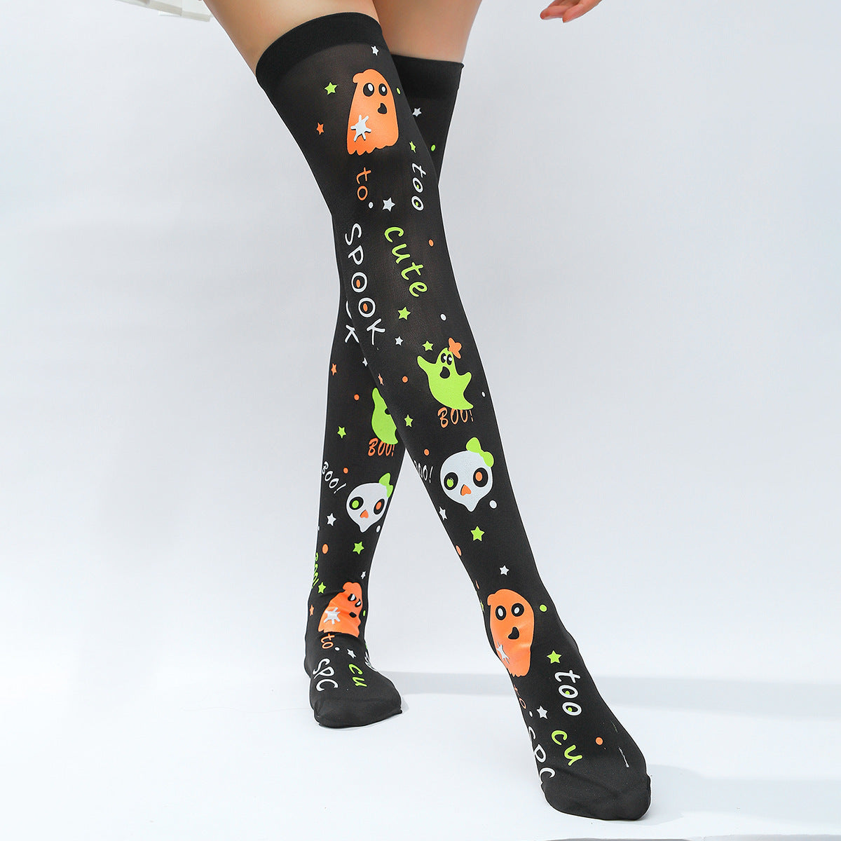 Black Silk Screen Foot Knee Socks