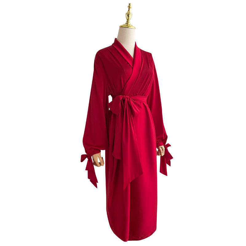 Silk Mid-Length Ice Silk French Wedding Dressing Gown