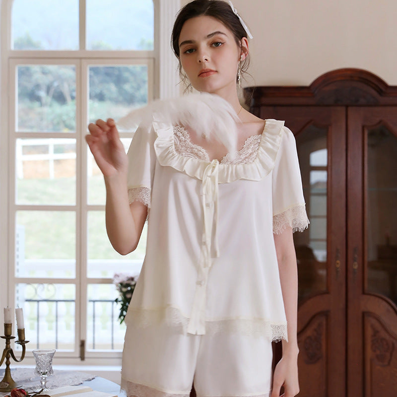 French Court Style Summer Silk Suit Pajamas