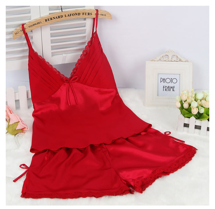 Shorts Suit Thin Silk Suspenders Sexy Home Wear