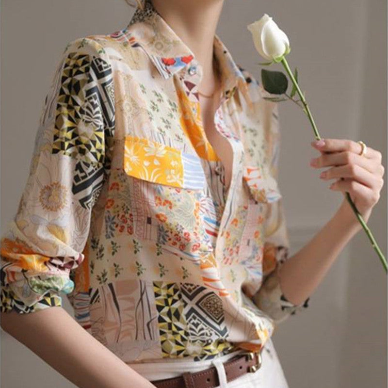 Women's All-match Casual Mulberry Silk Long-sleeved Shirt