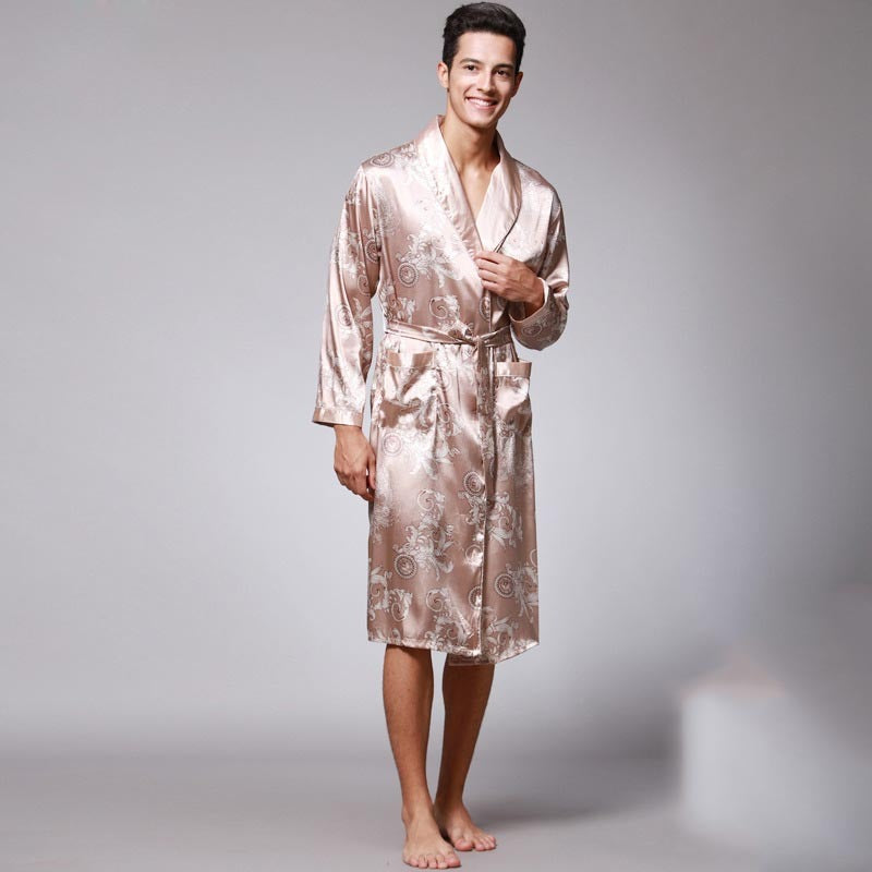Fashion Silk Ice Silk Long Sleeve Men's Pajamas