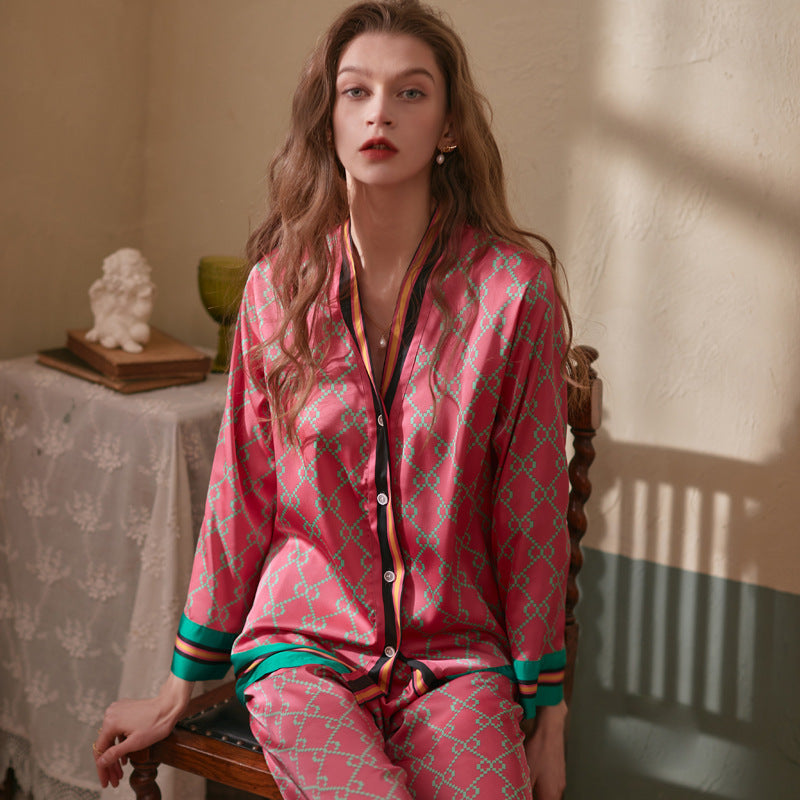 Women's New Long Sleeve Ice Silk Pajamas Set