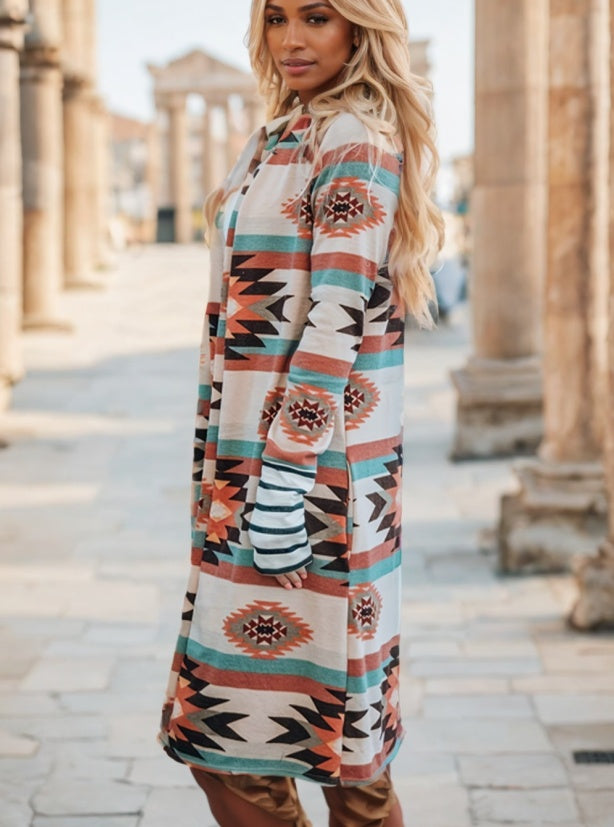 PrismCharm Geometric Open-Front Cardigan