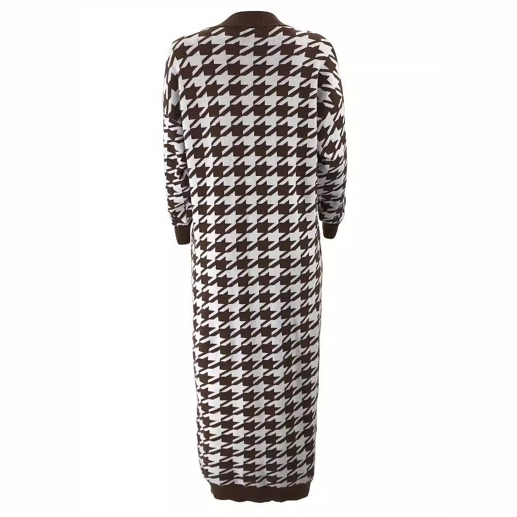 ZahraCheck Houndstooth Wool Cardigan