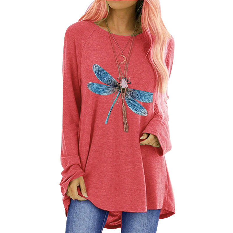 Loose Round Neck Long Sleeve T-shirt For Women