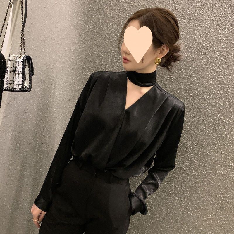 High-end Anti-wrinkle Lace-up Acetate Satin Shirt For Women
