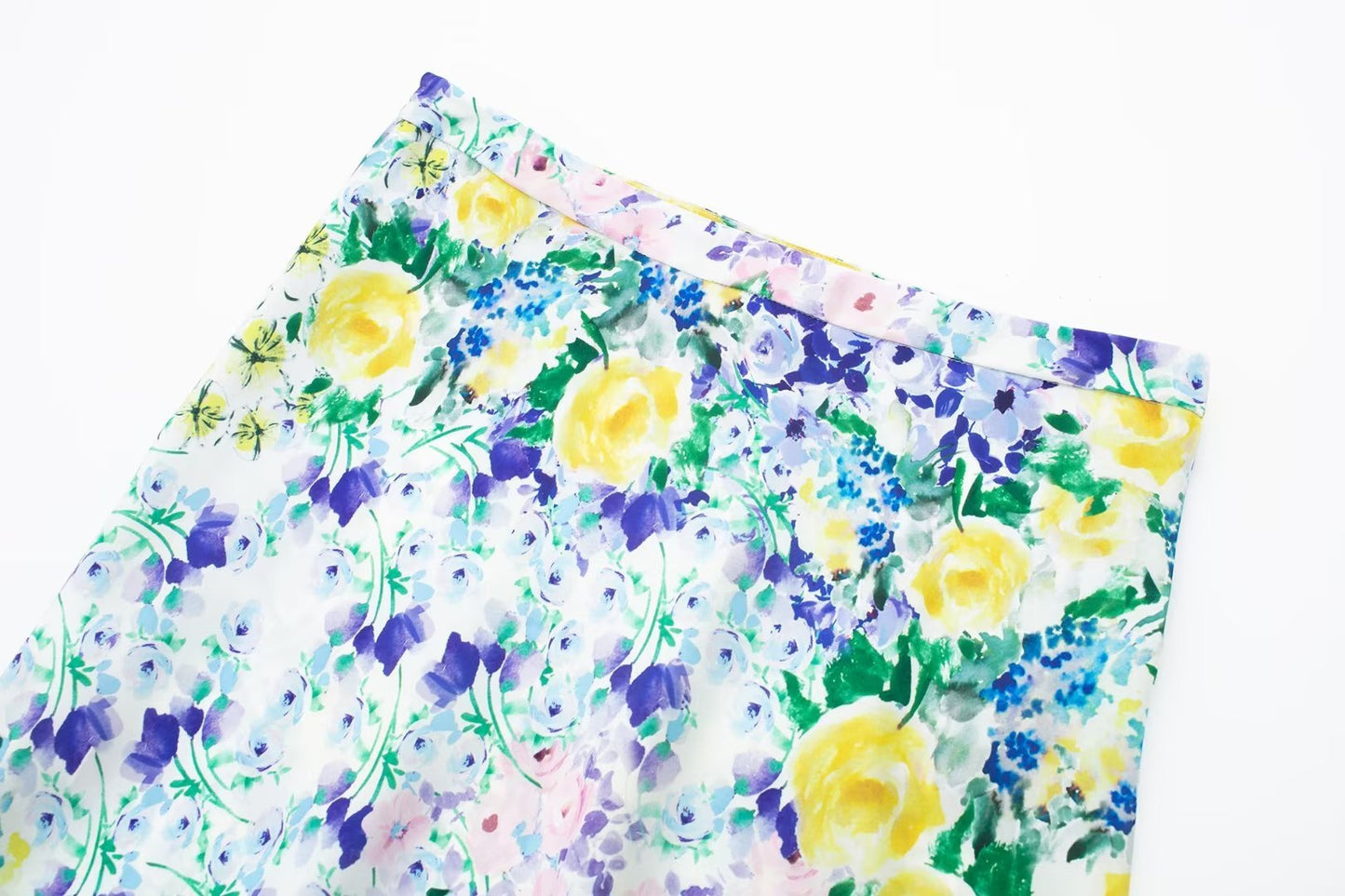 Flower Printed Silk Satin Texture Skirt