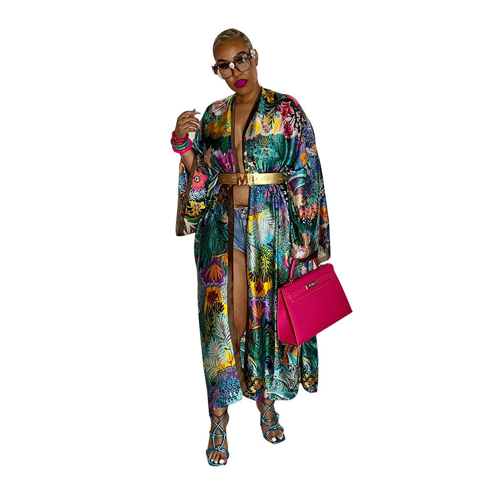 Cardigan Outer Wear Silk Printing Fashion Casual Cloak