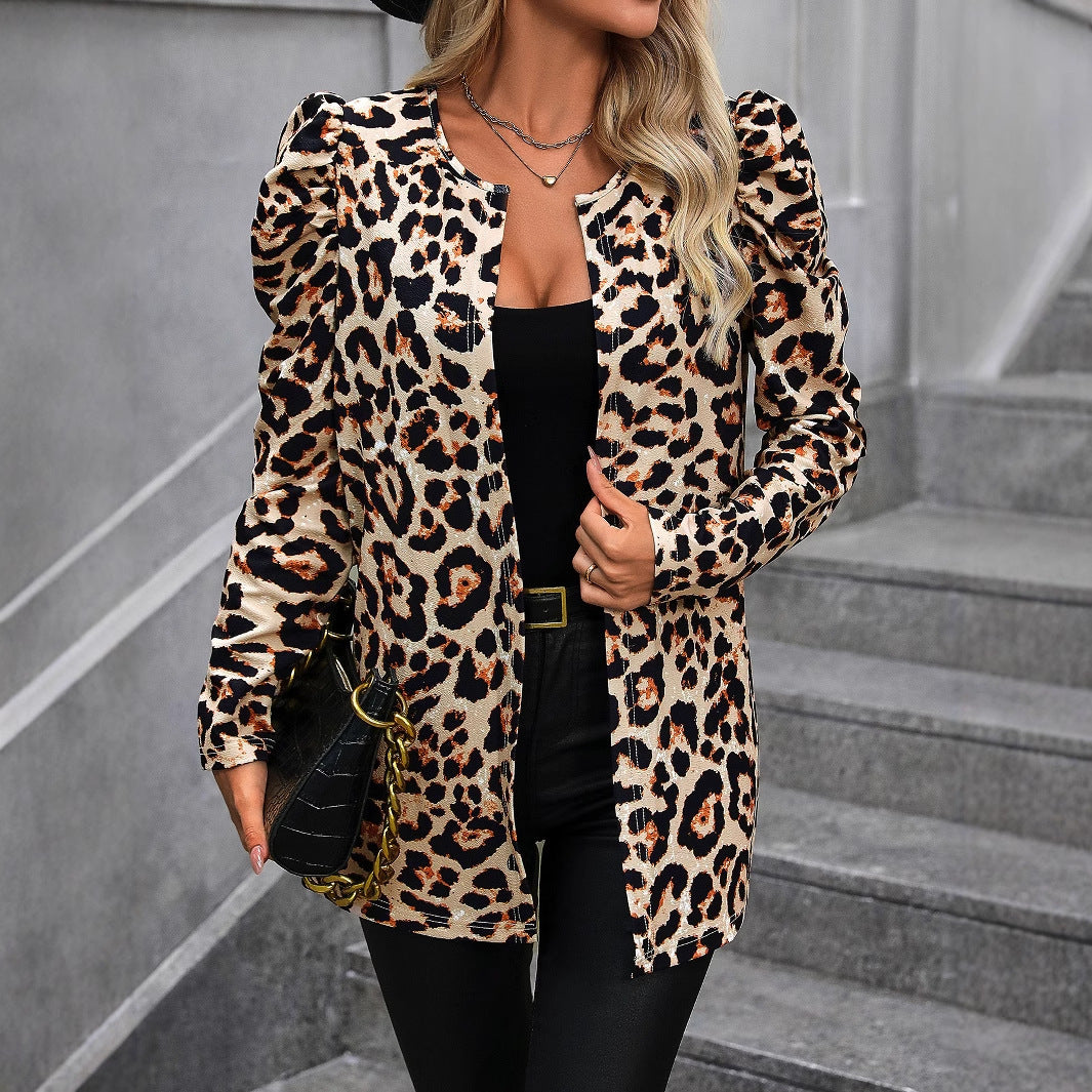 WildCharm Leopard Print Cardigan Coat