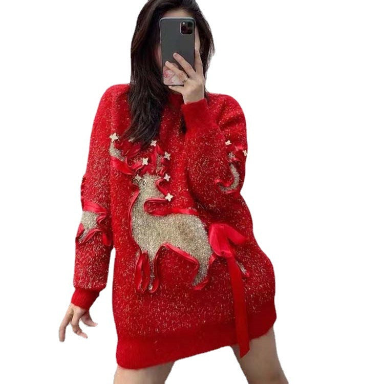 Bright Silk Christmas Elk Loose Lazy Sweater