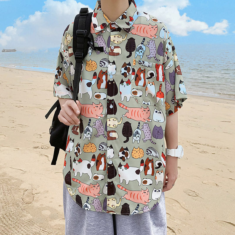 Men's Short-sleeved Loose Ice Silk Shirt