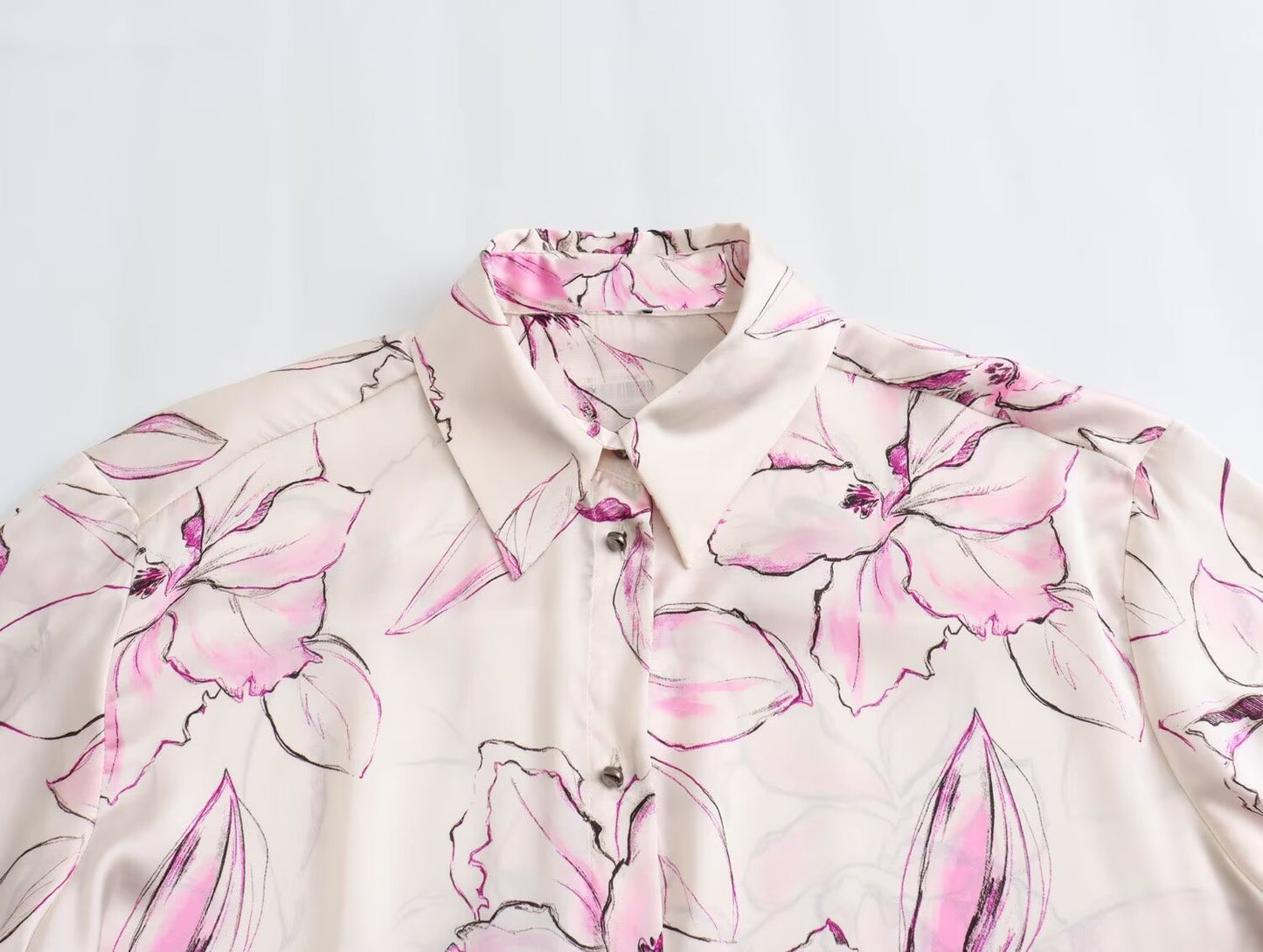 Women's Fashionable Printed Silk Satin Textured Shirt