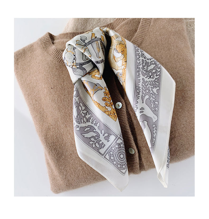 Women's Retro European Flower And Bird Silk Scarf