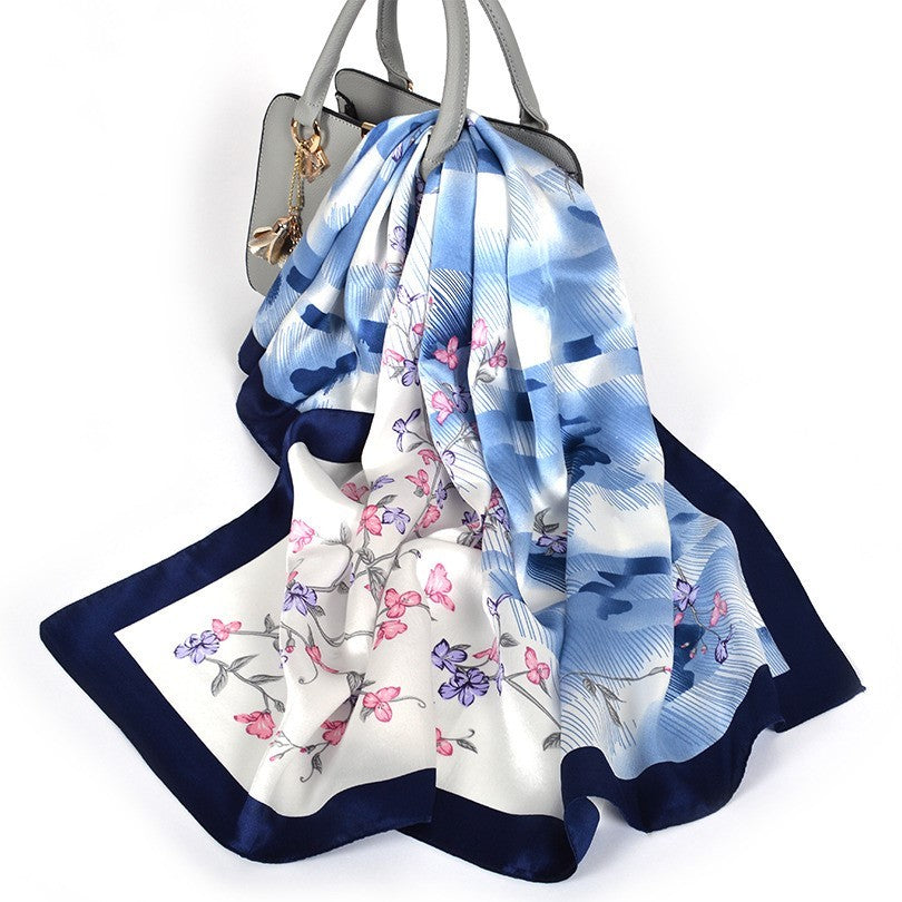 Wild Western Style Plain Crepe Satin Square Silk Scarf