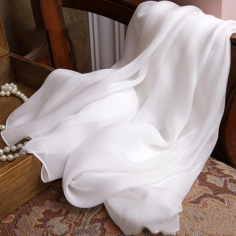 Pure White Hangzhou Long Silk Scarf Pure Color