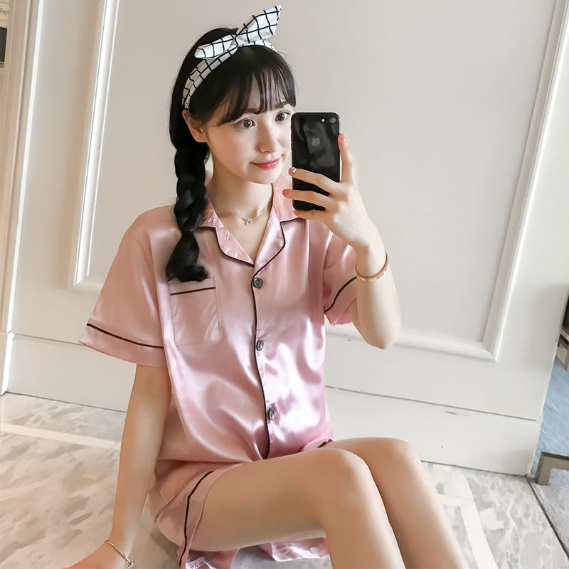 Cardigan imitation silk pajamas