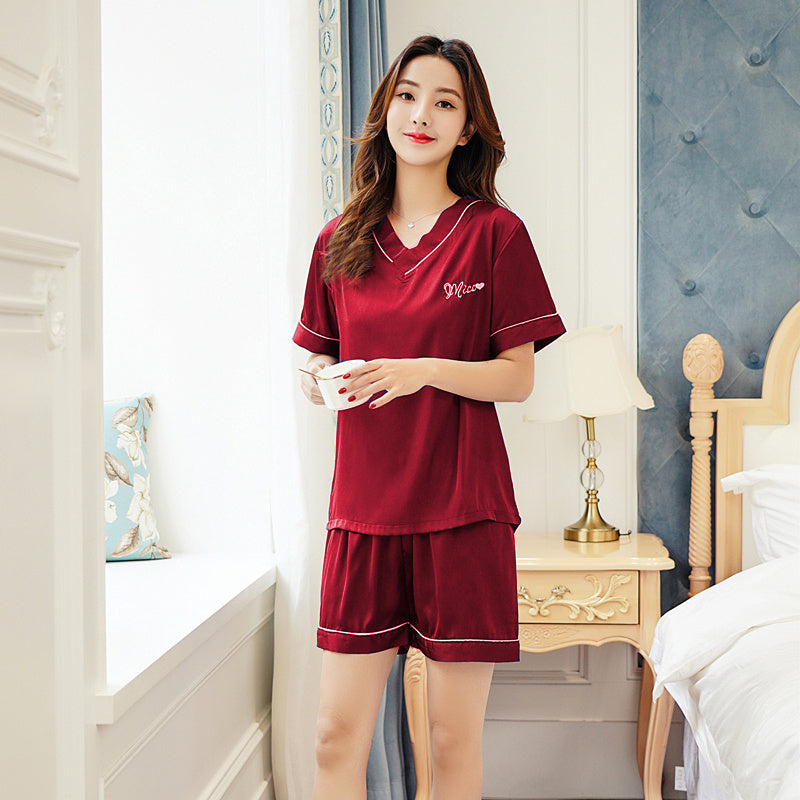 Women's ice silk short sleeve pajamas suit