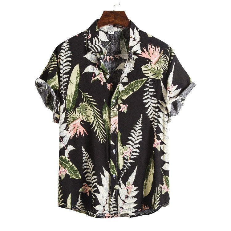 Style Silk Cotton Short-sleeved Lapel Shirt