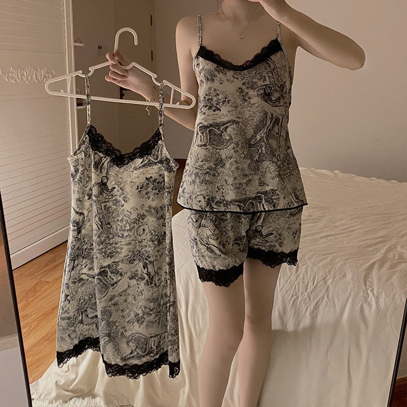 Women's Summer Ice Silk Vest Shorts Pajamas Suit
