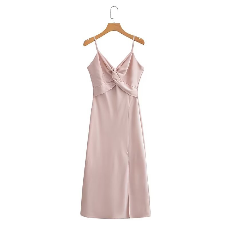 Women's Solid Color Silk Satin Knotted Decorative Suspenders Dress