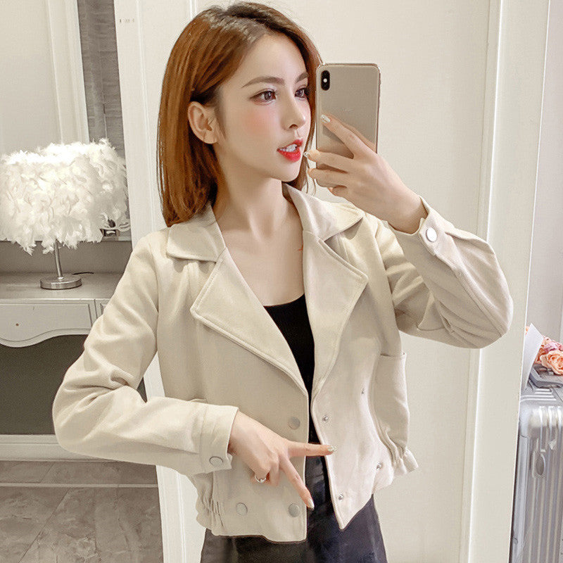 Double breasted waist long sleeve short coat
