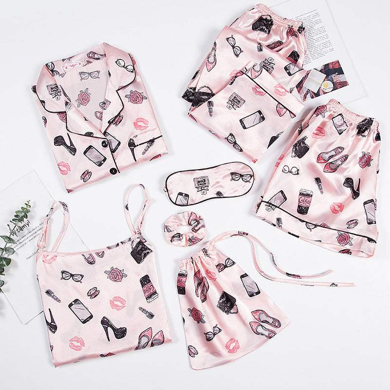Spring And Autumn Printed Imitated Silk Pajamas Clothing