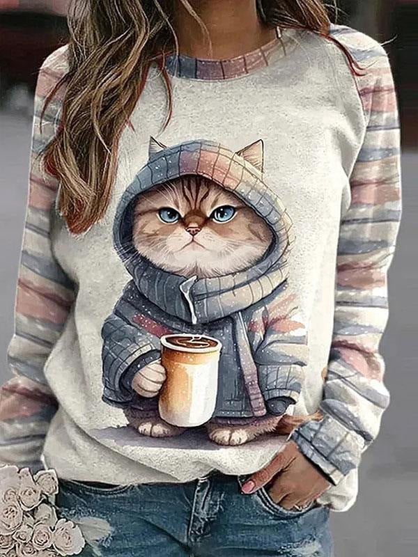 Chic Digital Print Loose Sweater
